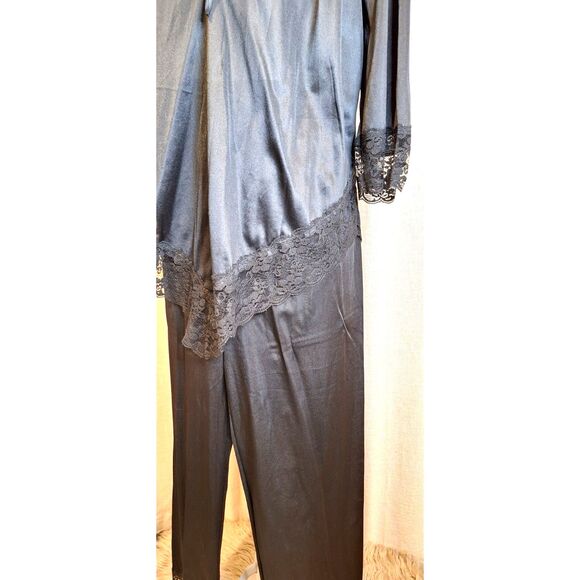 Jill Andrea of New York Black 2 Piece Vintage Lace Pajama Set 60s 70s Size Small - Picture 6 of 11